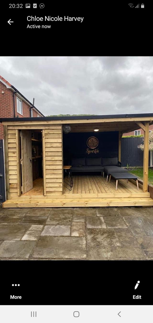 Garden pub and timber structures North Wales